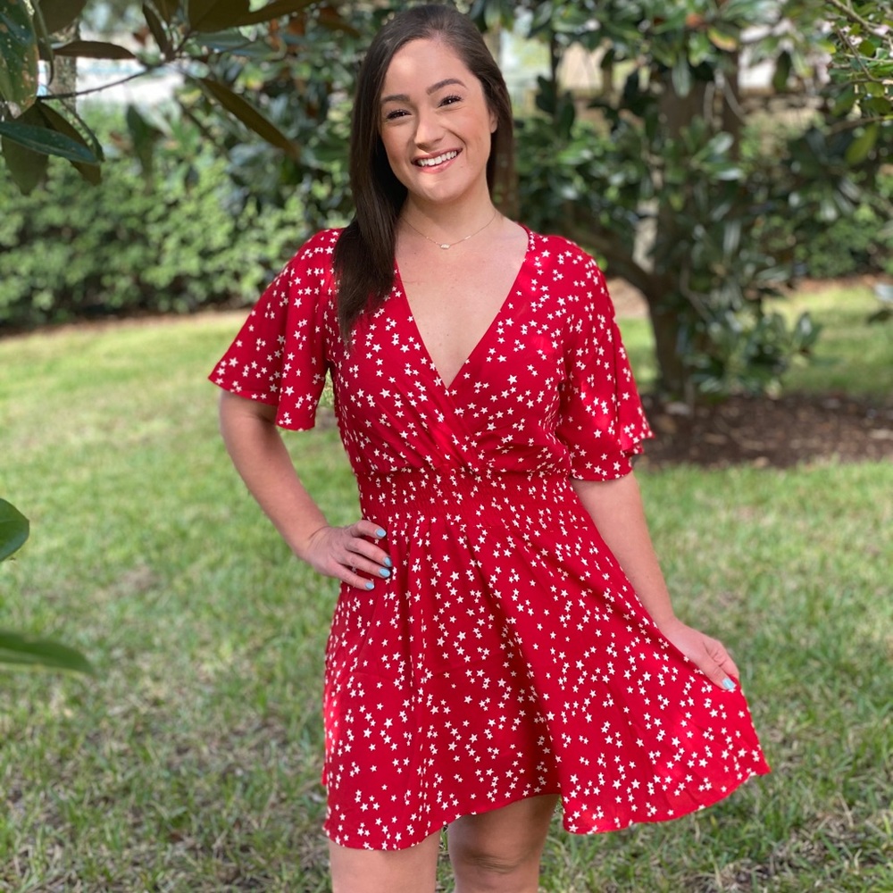 Red Flutter Sleeve Dress